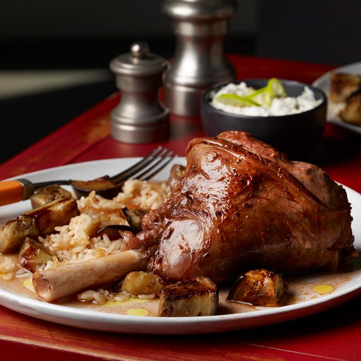 Mediterranean-Style Australian Lamb Shanks with Pomegranate & Eggplant