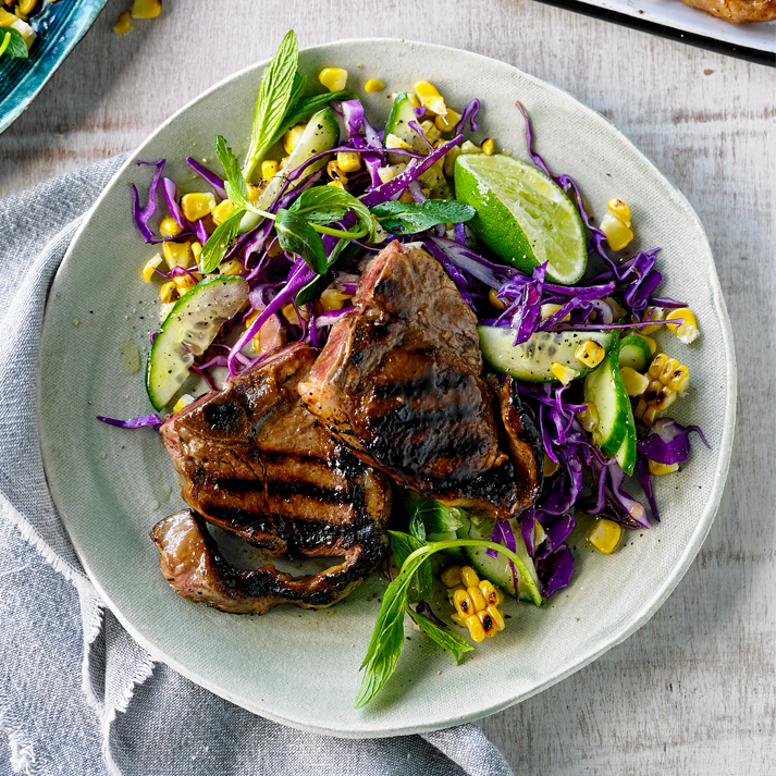 Thai Glazed Australian Lamb Loin Chops & Slaw