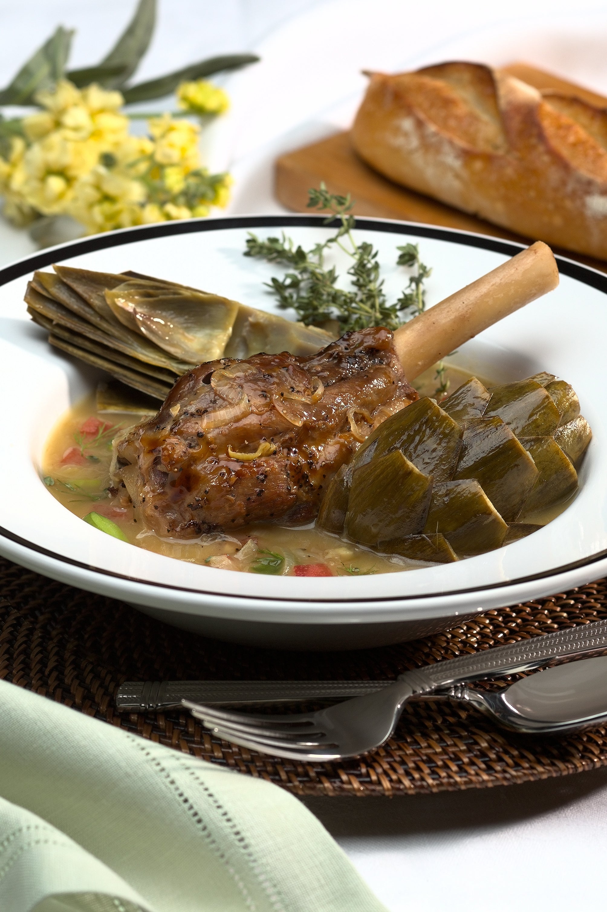 Braised Lamb Shanks with Artichokes & Fava Beans