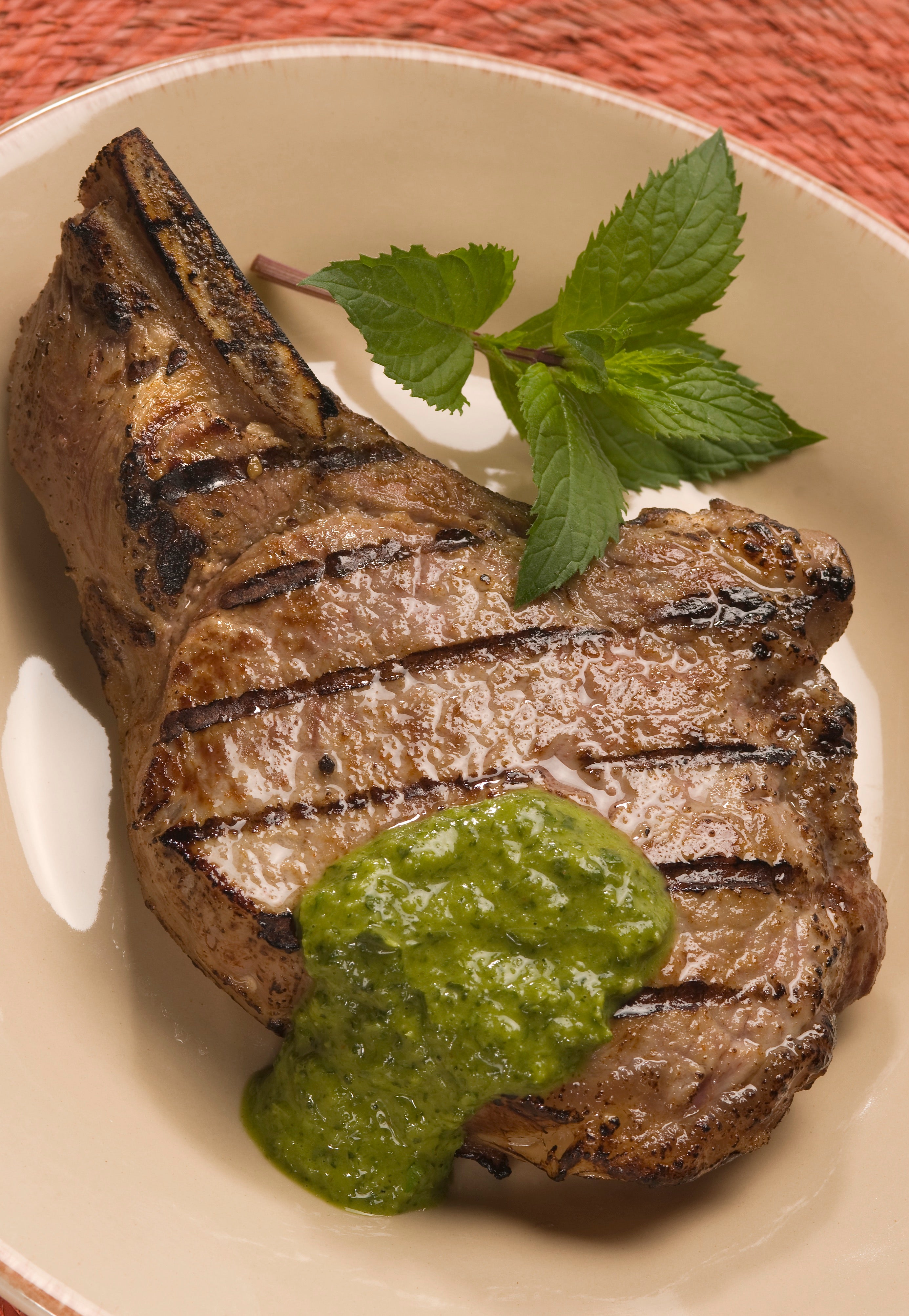 Grilled Veal Chops with Cilantro-Mint Chimichurri