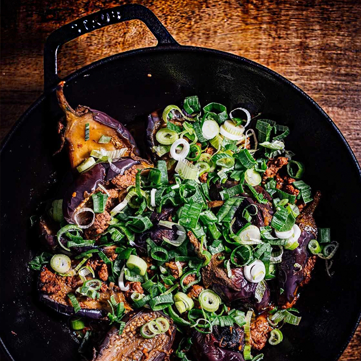 Spicy Eggplant with Ground American Lamb