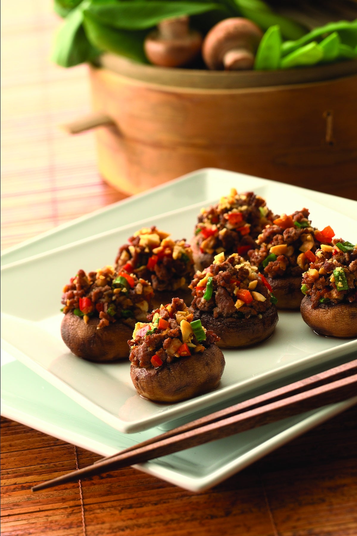 Pacific Rim Mushrooms Stuffed with Lamb