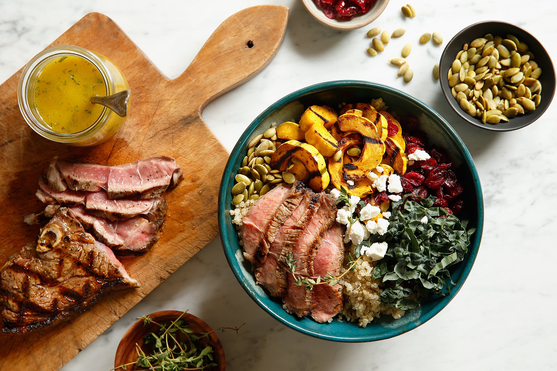 Pan-Seared Lamb Sirloin with Quinoa & Vibrant Fall Vegetables