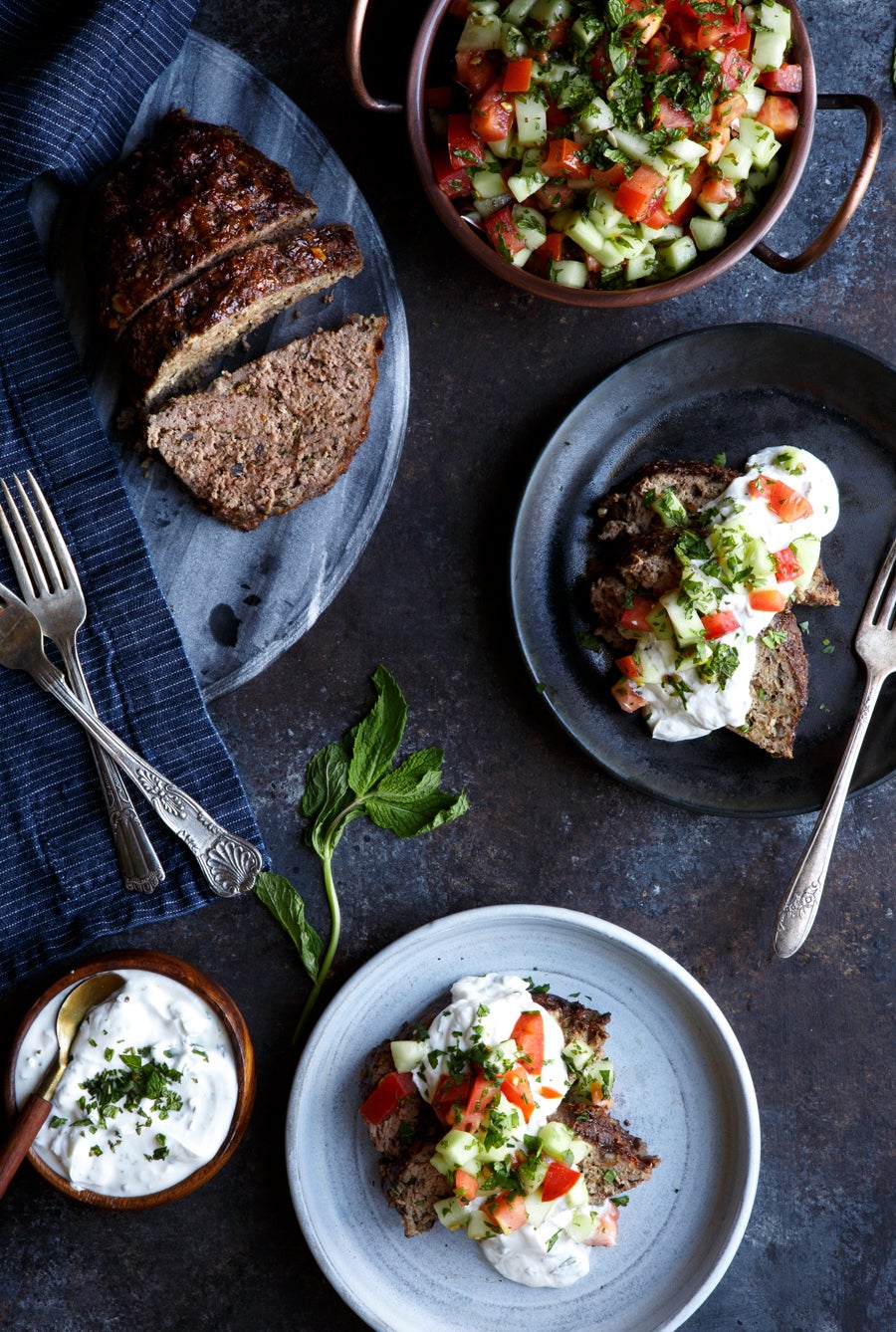 Lamb Kefta Meatloaf with Special Yogurt & Israeli Salad